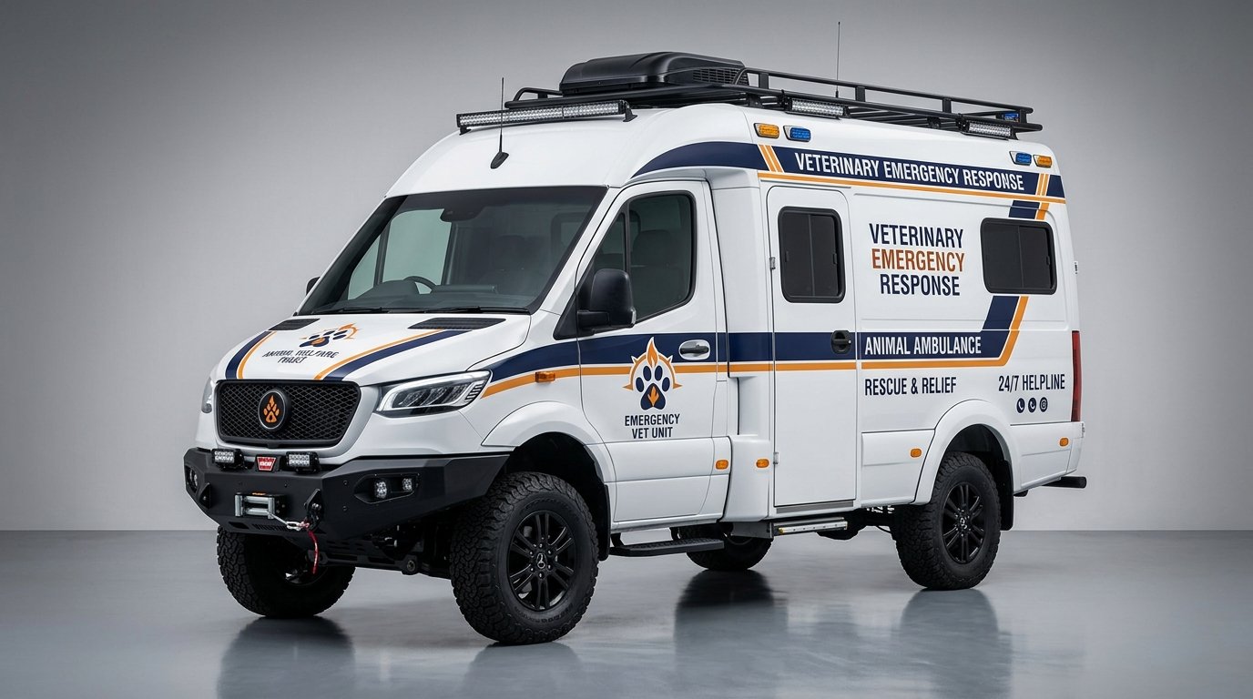 Concept rendering of 24x7 PashuRescue veterinary ambulance exterior in Delhi-NCR
