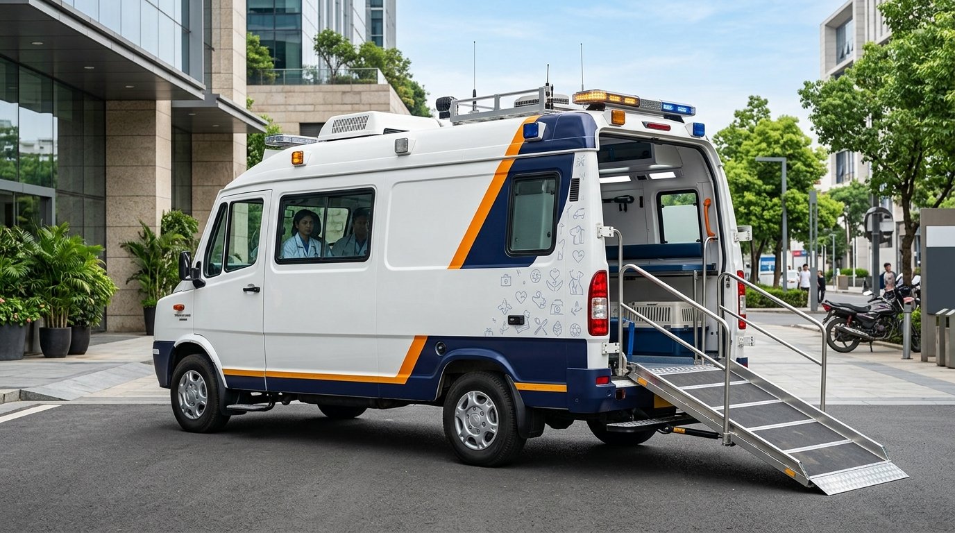 Proposed 24x7 Mobile Veterinary ICU Ambulance design with rear hydraulic ramp